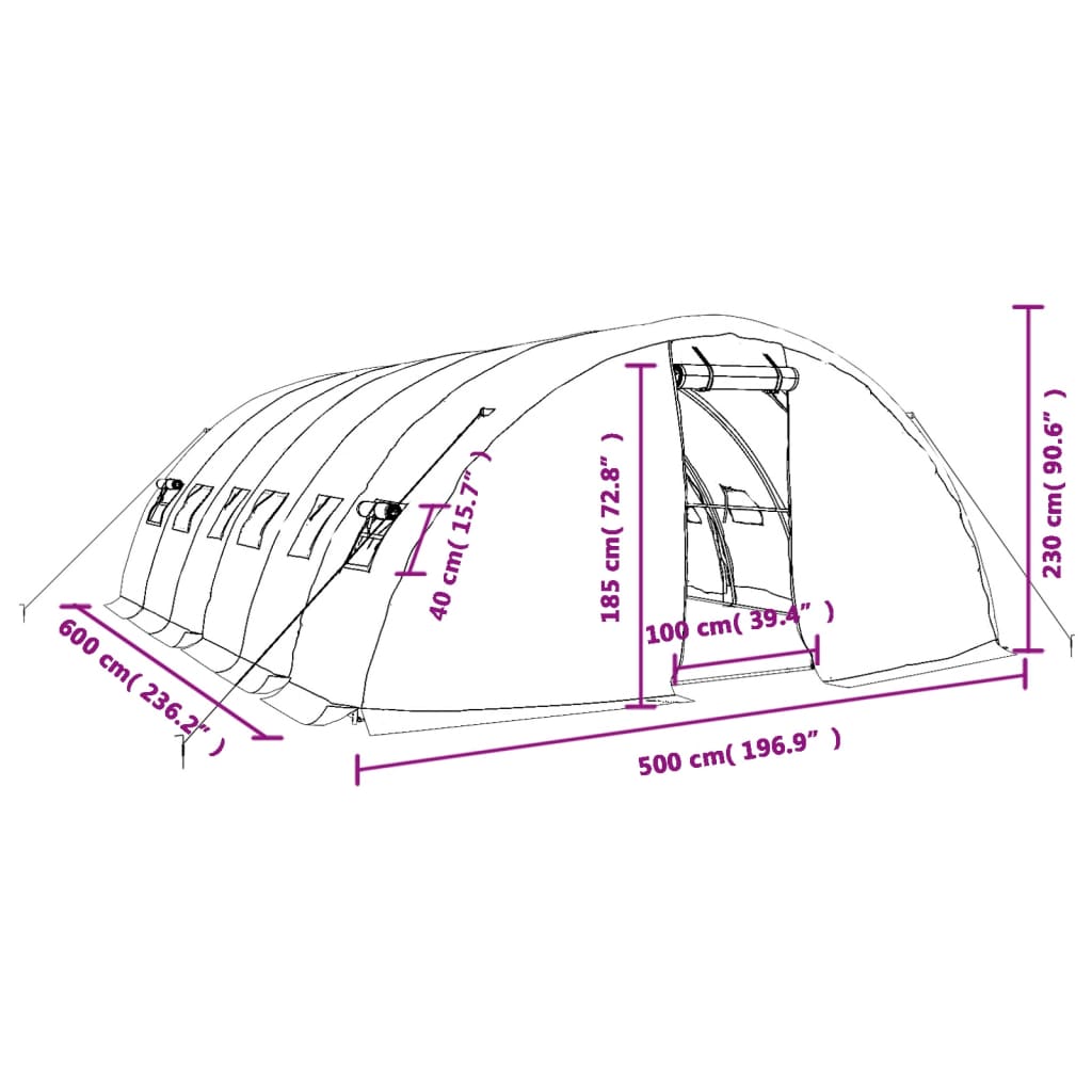 Staklenik s čeličnim okvirom zeleni 30 m² 6 x 5 x 2,3 m