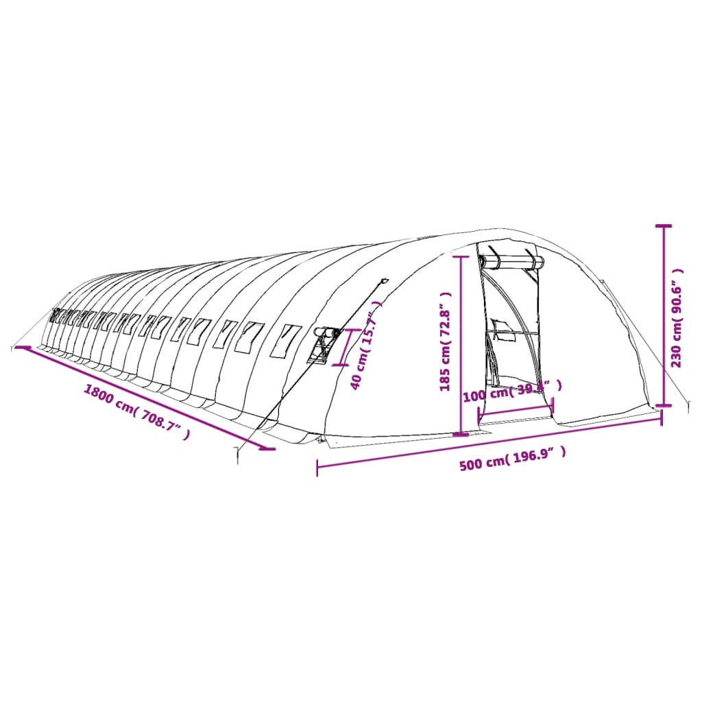 Staklenik s čeličnim okvirom bijeli 90 m² 18 x 5 x 2,3 m