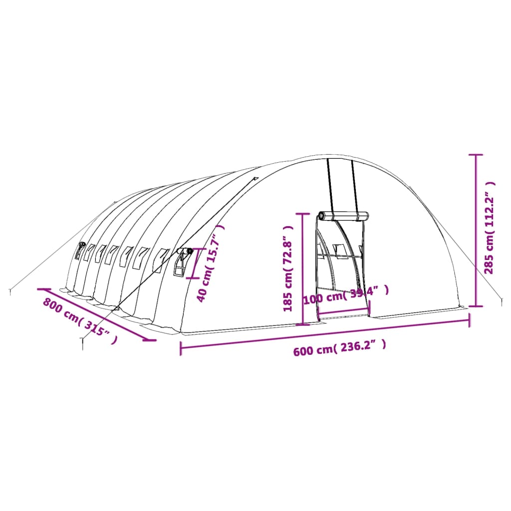 Plastenik s čeličnim okvirom zeleni 48 m² 8 x 6 x 2,85 m