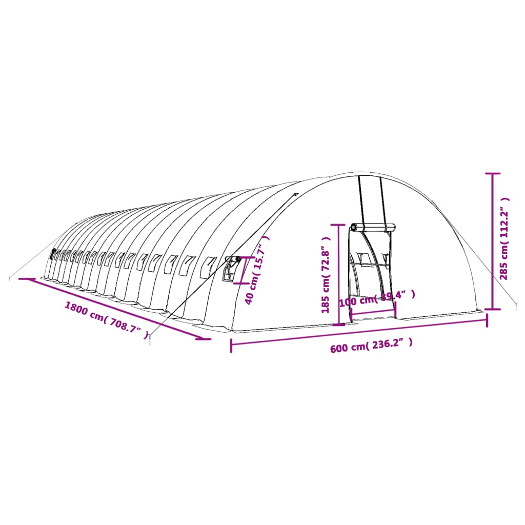 Plastenik s čeličnim okvirom zeleni 108 m² 18 x 6 x 2,85 m