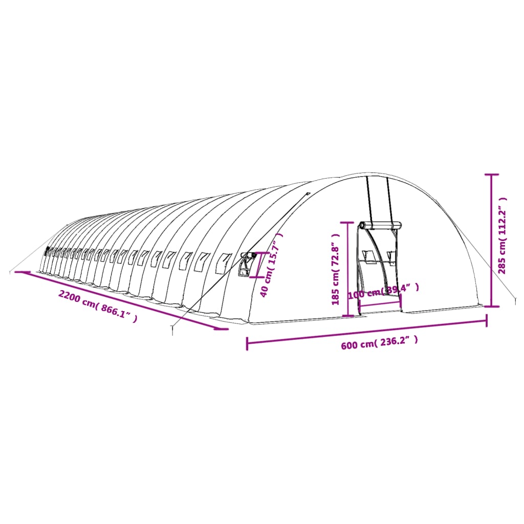 Plastenik s čeličnim okvirom bijeli 132 m² 22 x 6 x 2,85 m