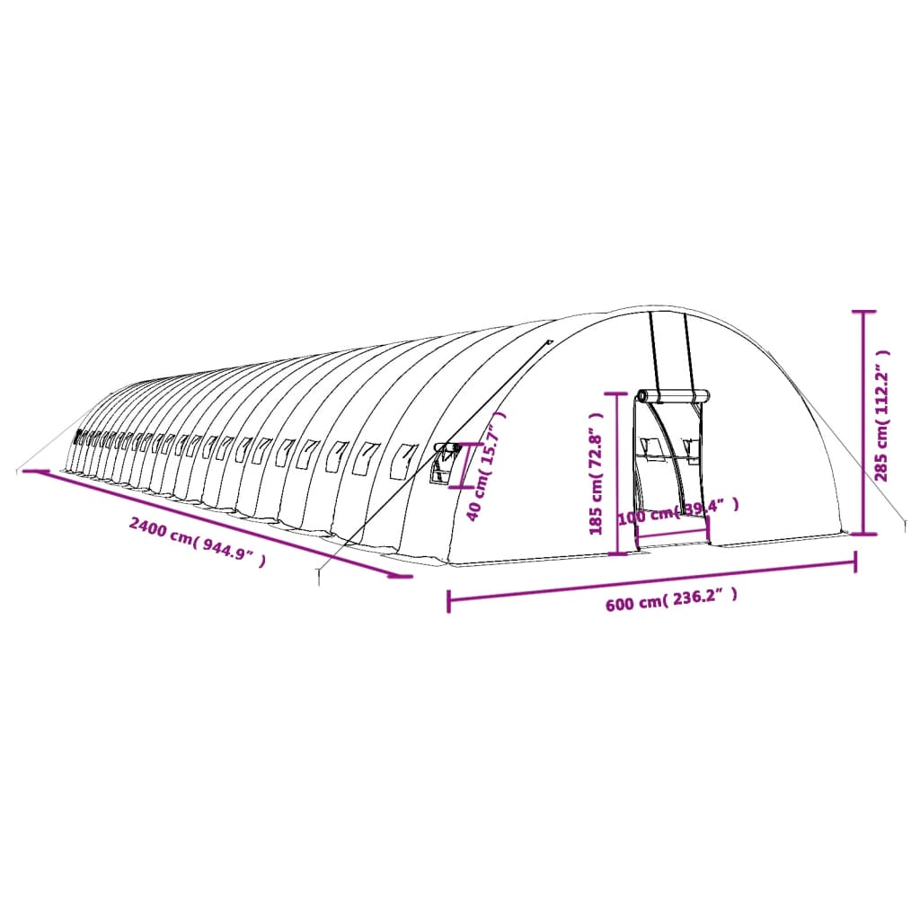 Staklenik s čeličnim okvirom bijeli 144 m² 24 x 6 x 2,85 m