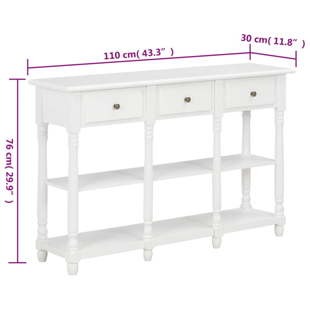 Konzolni stol bijeli 110 x 30 x 76 cm od konstruiranog drva
