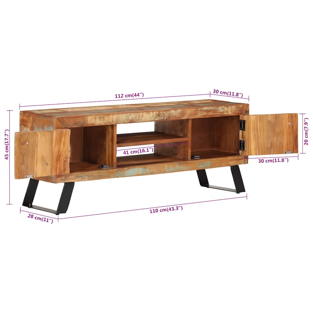 TV ormarić 112 x 30 x 45 cm od masivnog obnovljenog drva