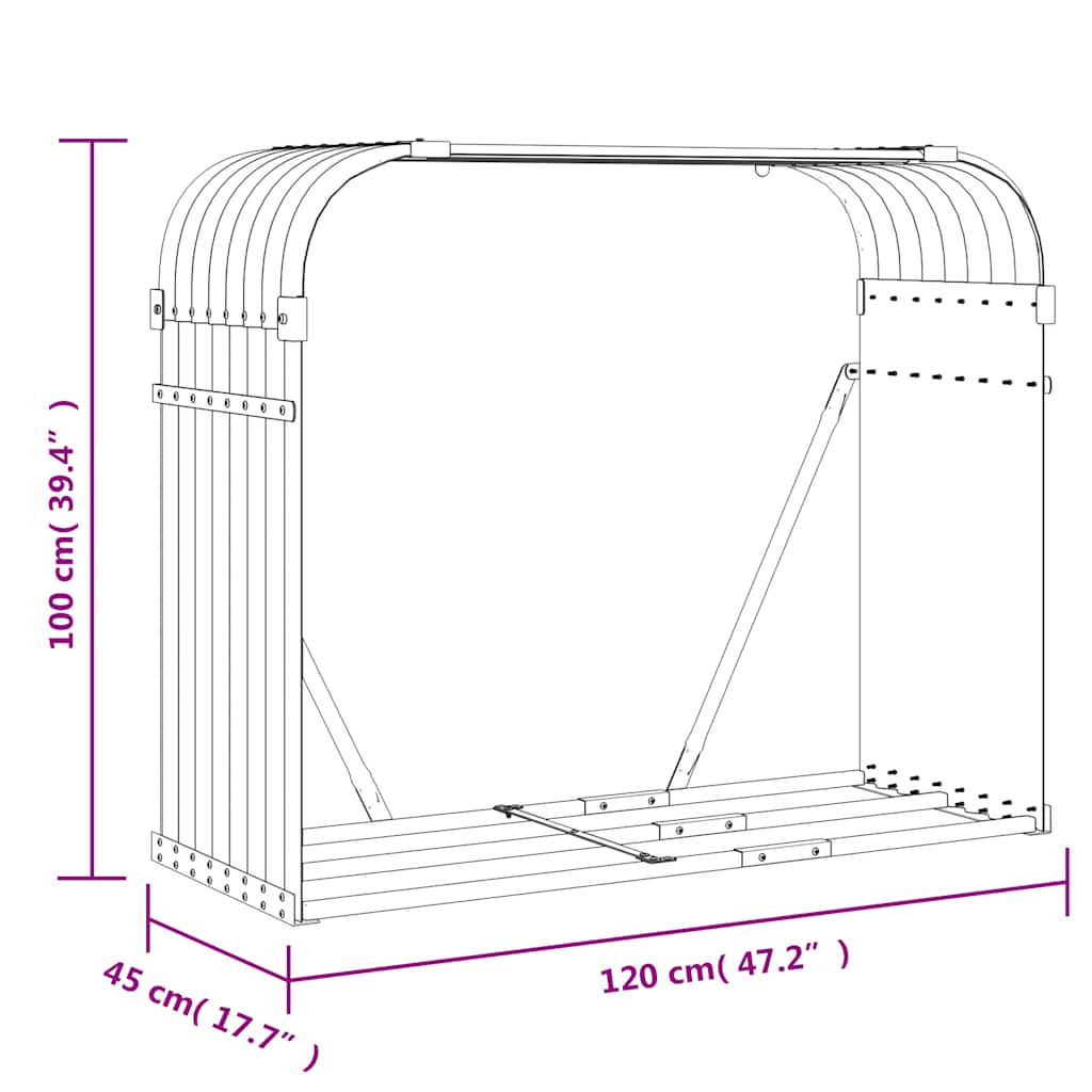 Držač za cjepanice srebrni 120x45x100 cm od pocinčanog čelika