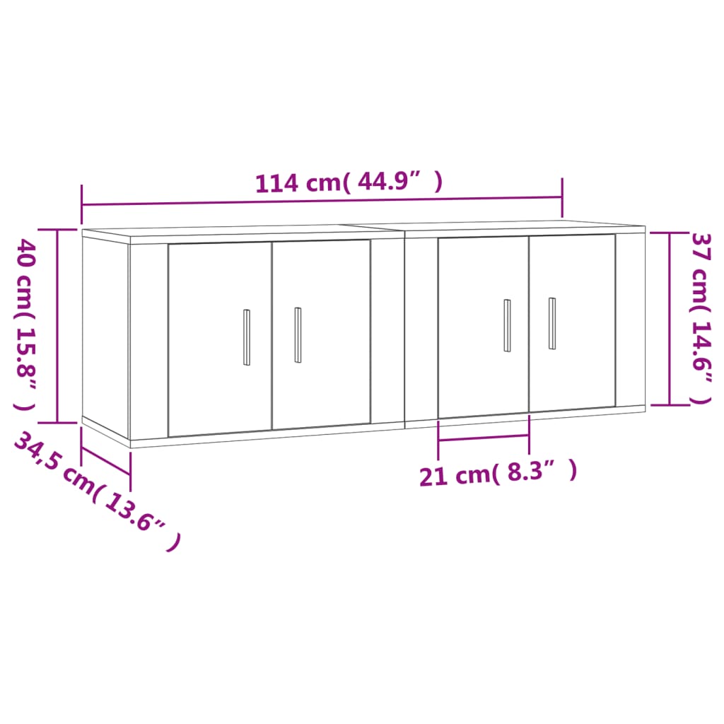 Zidni TV ormarići 2 kom boja sivog hrasta sonome 57x34,5x40 cm