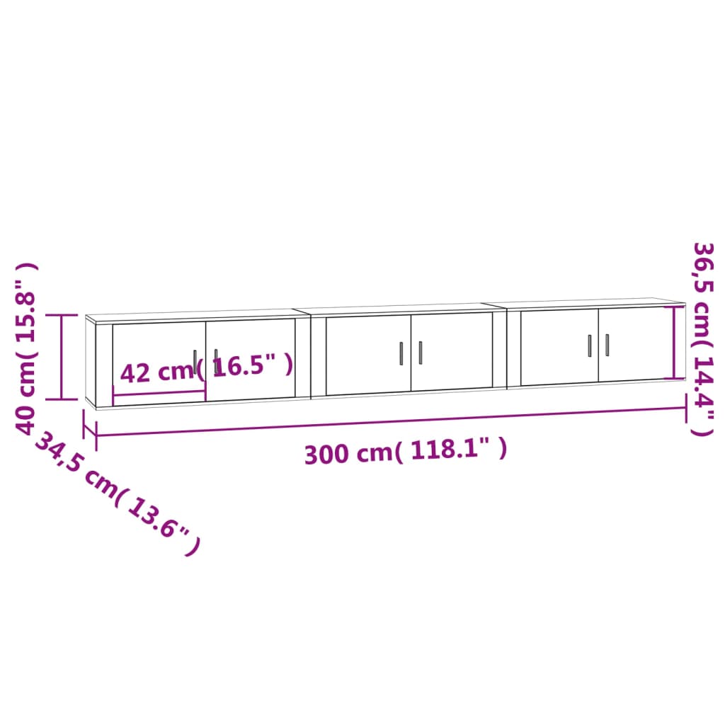 Zidni TV ormarići 3 kom boja hrasta sonome 100x34,5x40 cm