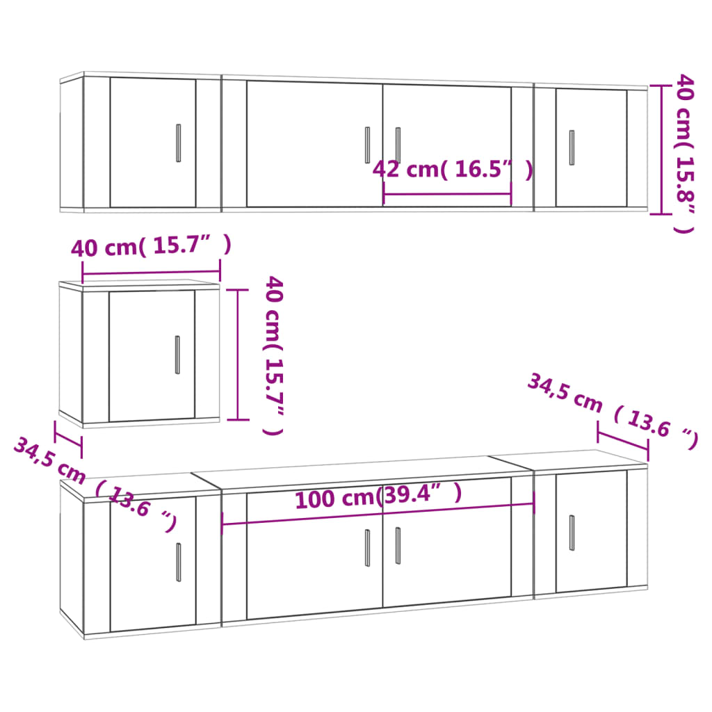 7-dijelni set TV ormarića boja dimljenog hrasta drveni