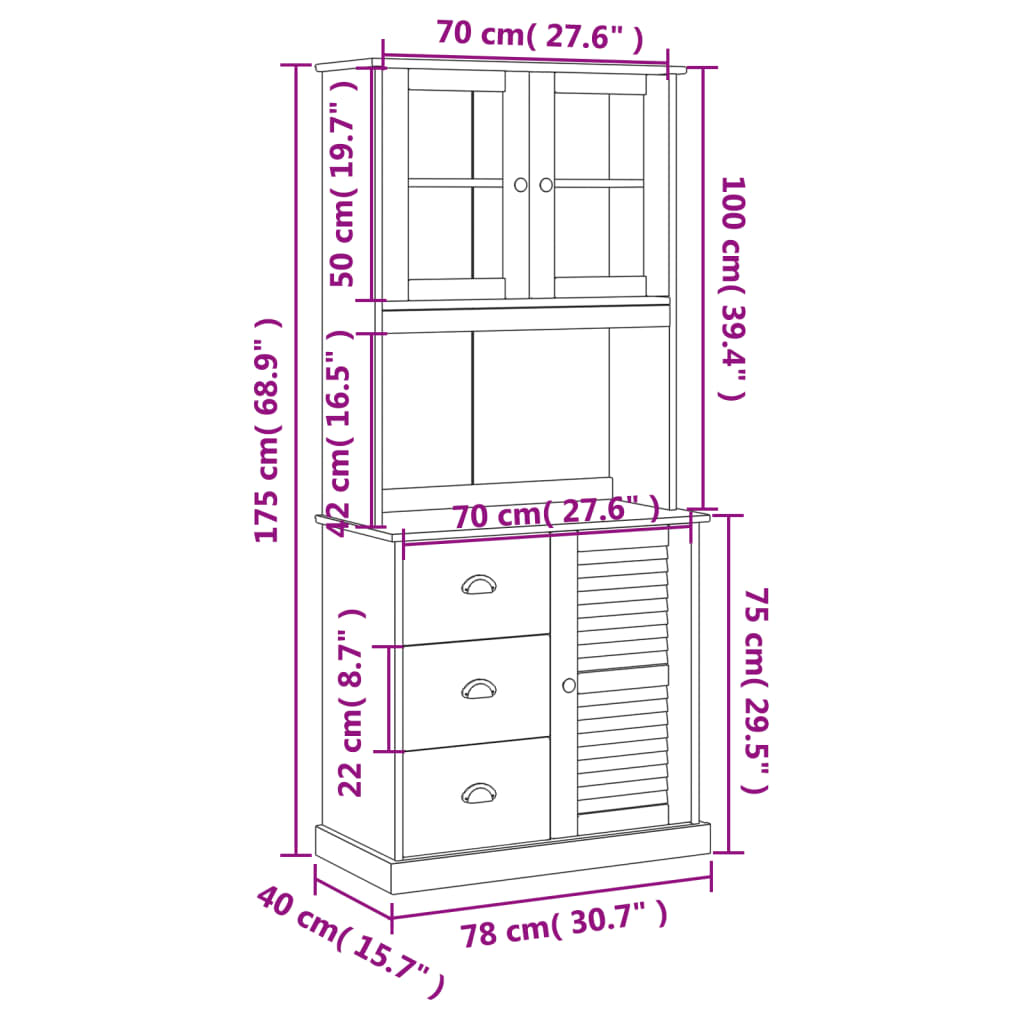 Visoka komoda VIGO 78 x 40 x 175 cm od masivne borovine