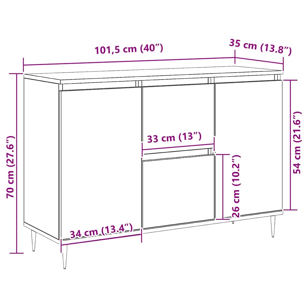 Komoda boja dimljenog hrasta 101,5x35x70 cm konstruirano drvo