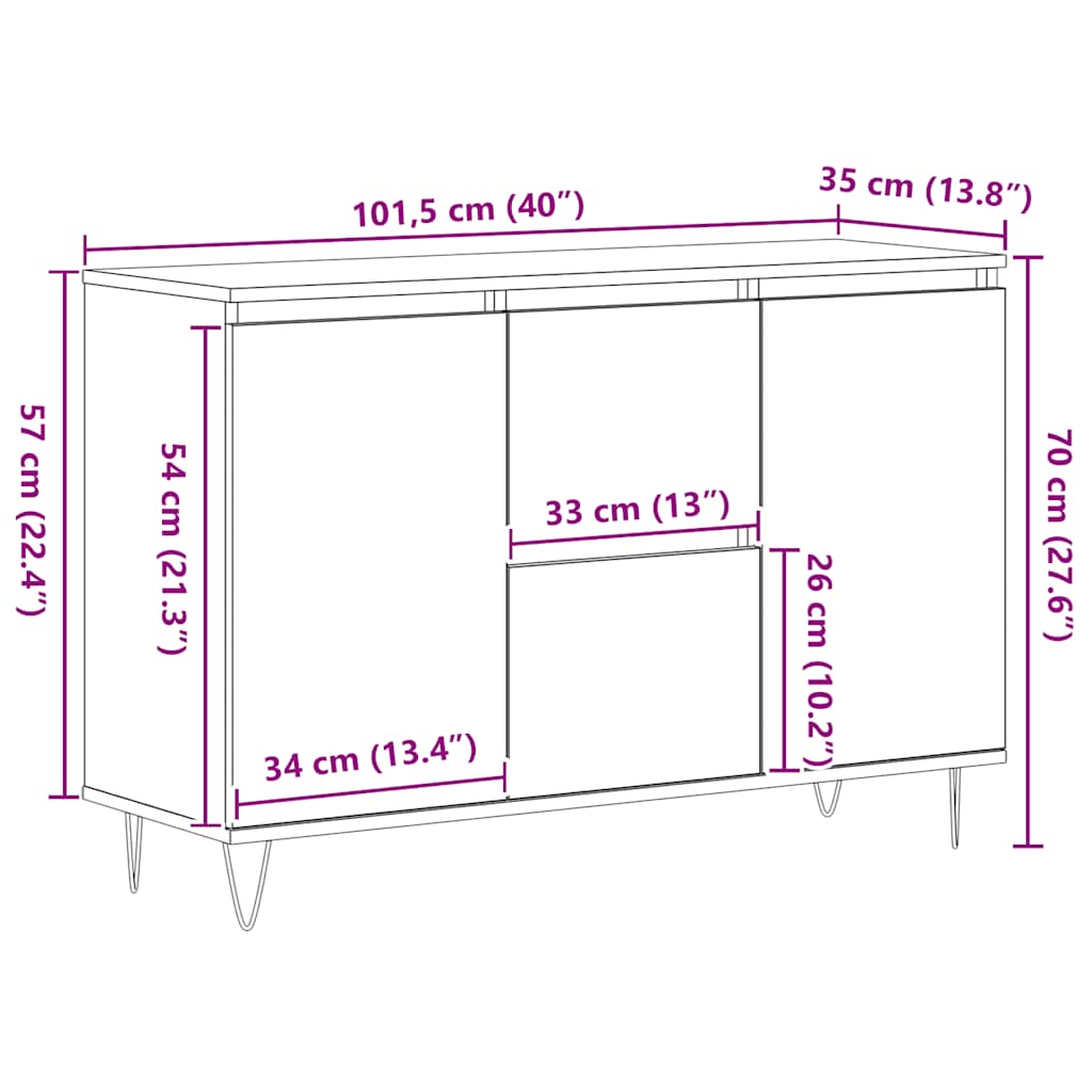 Komoda siva boja betona 101,5x35x70 cm od konstruiranog drva