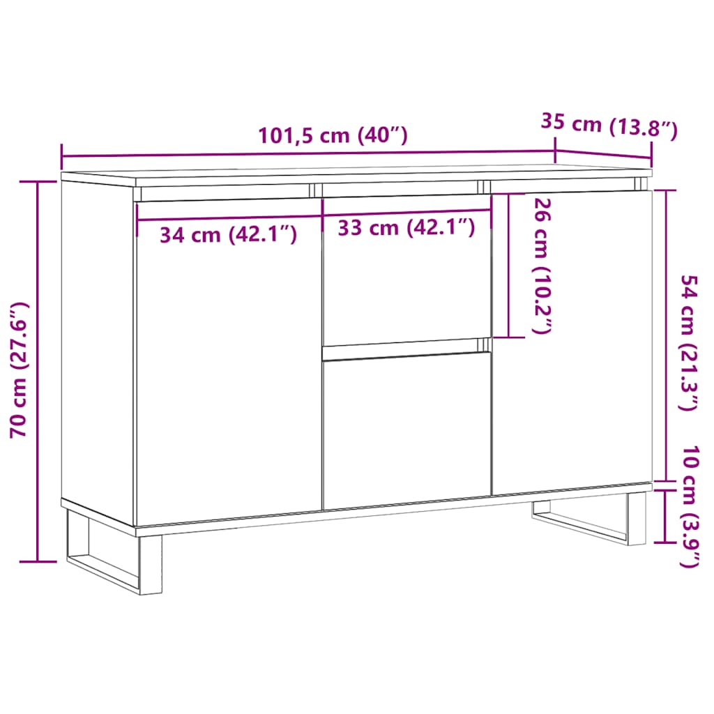 Komoda siva boja betona 101,5x35x70 cm od konstruiranog drva