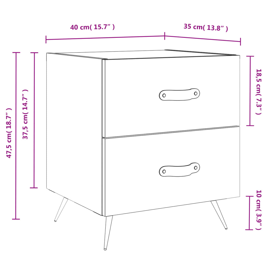 Noćni ormarići 2 kom bijeli 40x35x47,5 cm od konstruiranog drva