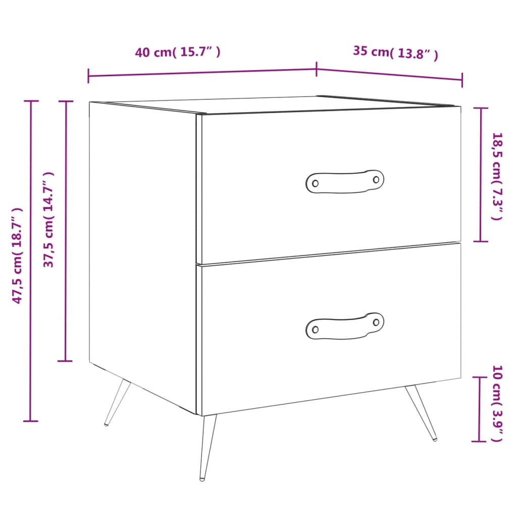 Noćni ormarići 2 kom crni 40 x 35 x 47,5 cm konstruirano drvo