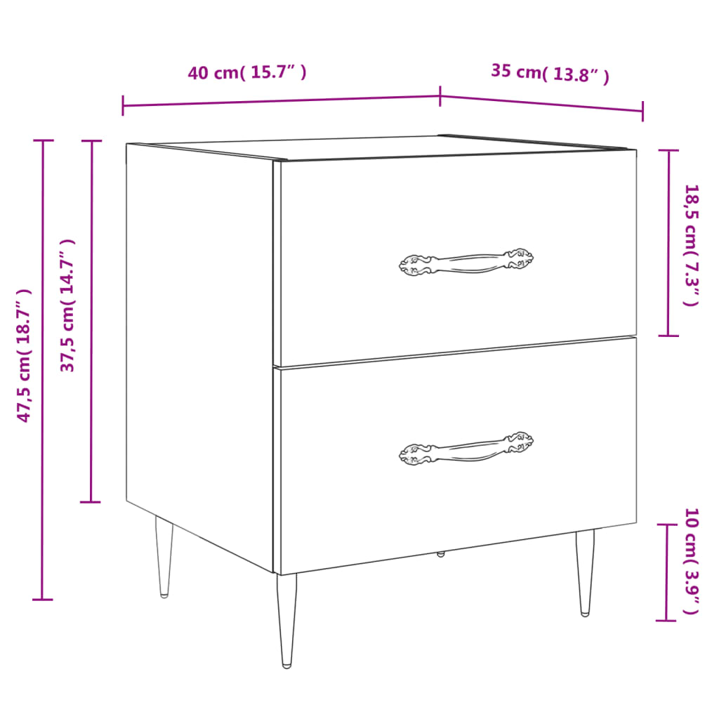 Noćni ormarići 2 kom bijeli 40x35x47,5 cm od konstruiranog drva