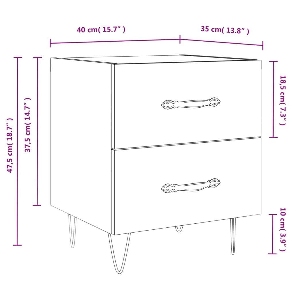 Noćni ormarići 2 kom bijeli 40x35x47,5 cm od konstruiranog drva