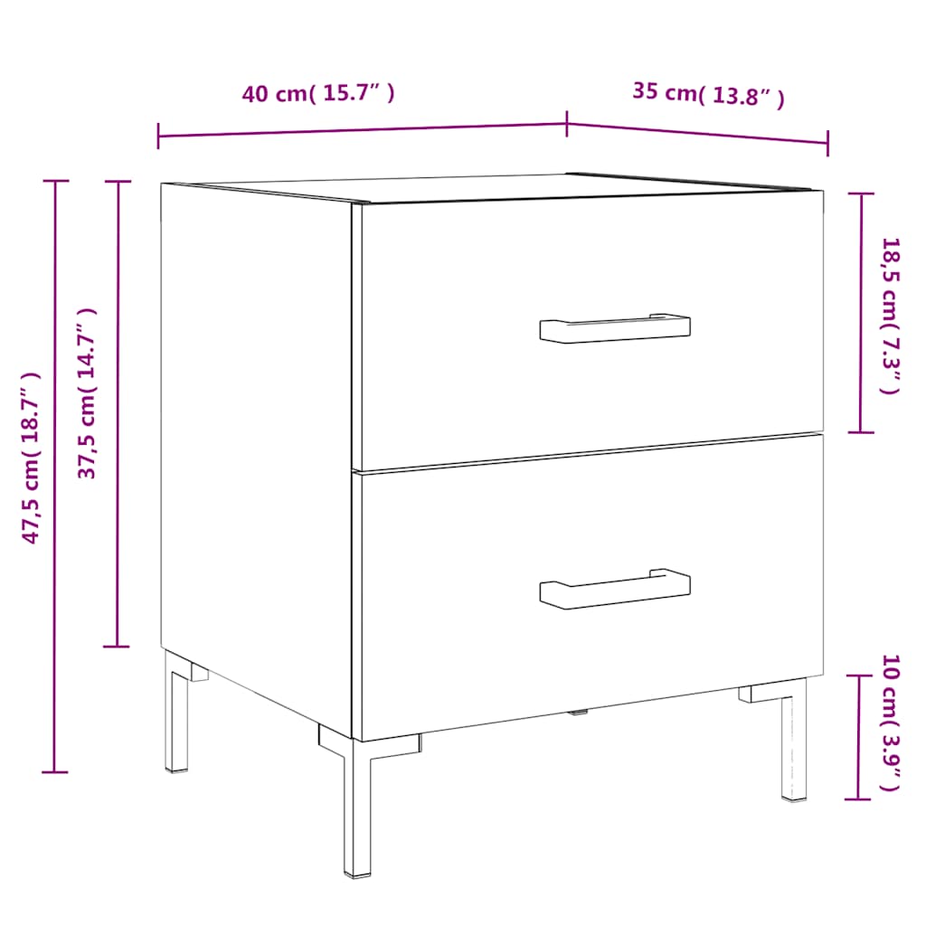 Noćni ormarići 2 kom bijeli 40x35x47,5 cm od konstruiranog drva