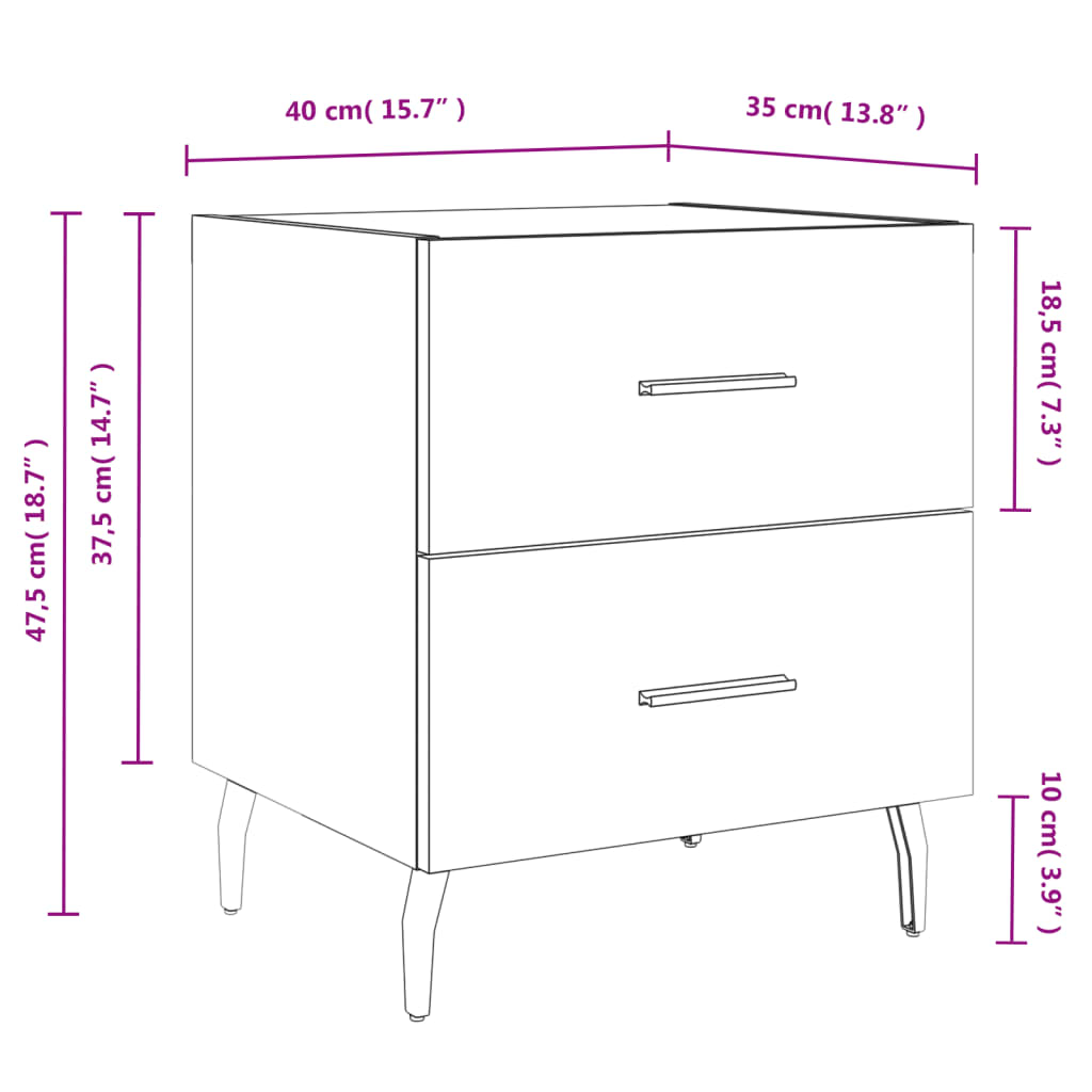 Noćni ormarići 2 kom bijeli 40x35x47,5 cm od konstruiranog drva