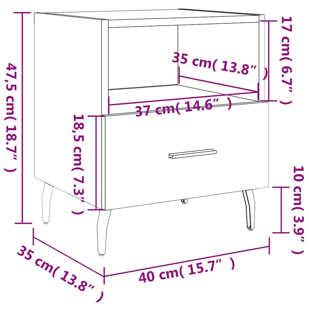 Noćni ormarići 2 kom bijeli 40x35x47,5 cm od konstruiranog drva