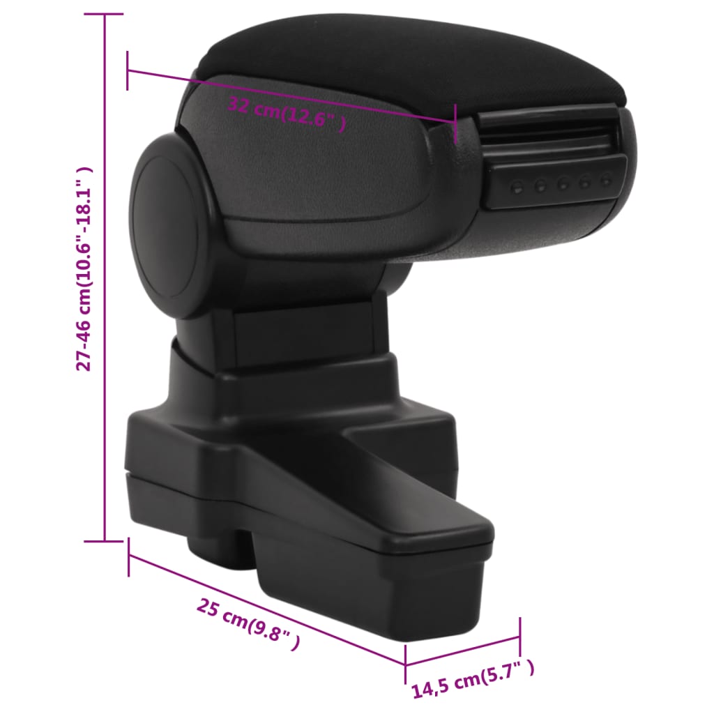 Naslon za ruke za automobil crni 14,5 x 32 x (27 - 46) cm ABS