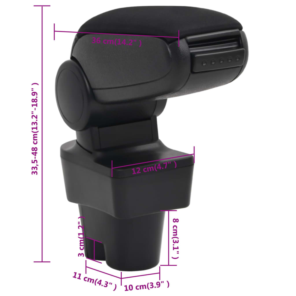 Naslon za ruke za automobil crni 12 x 36 x (33,5 - 48) cm ABS