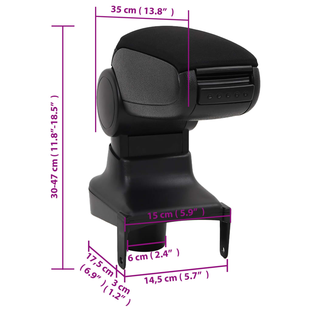Naslon za ruke za automobil crni 15 x 35 x (30 - 47) cm ABS