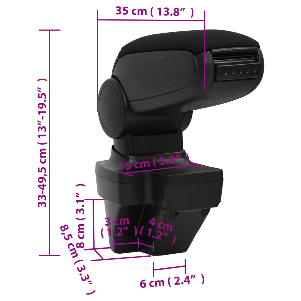 Naslon za ruke za automobil crni 15 x 35 x (33 - 49,5) cm ABS