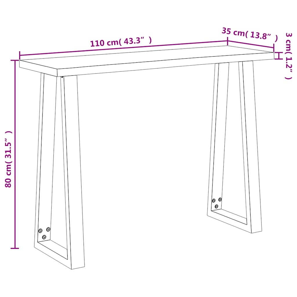 Konzolni stol sa živim rubom 110x35x80 cm masivno drvo bagrema