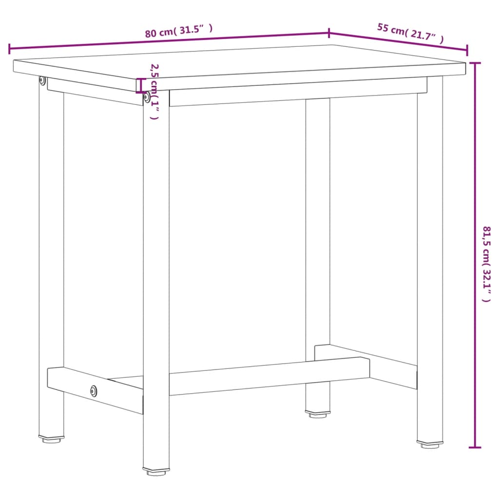 Radni stol 80x55x81,5 cm od masivne bukovine i metala