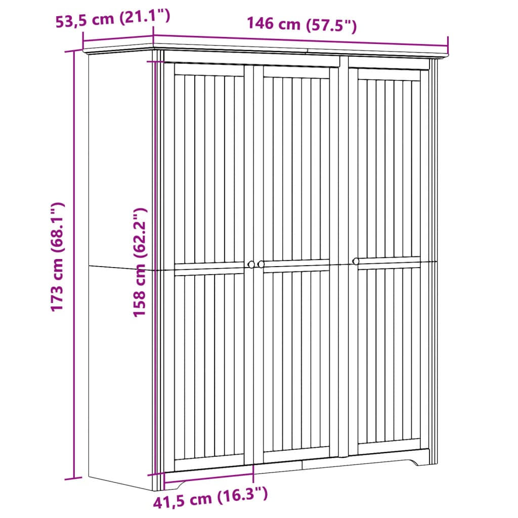Ormar BODO sivi 146 x 53,5 x 173 cm od masivne borovine