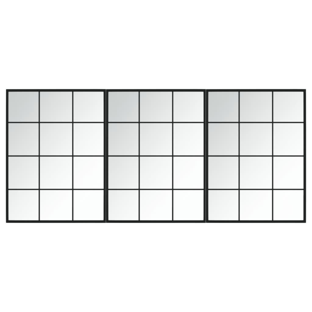 Zidna ogledala 3 kom crna 80x60 cm metalna