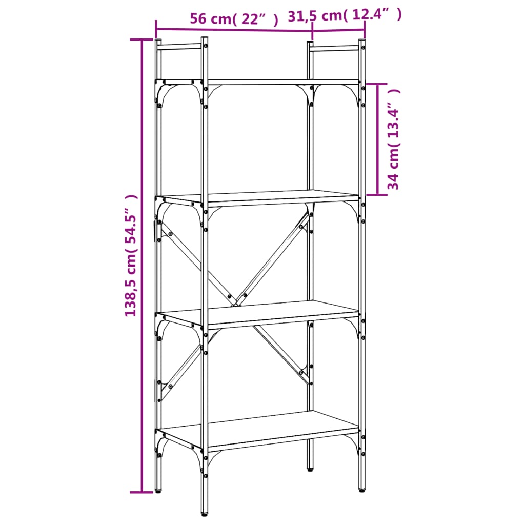 Regal za knjige 4 razine boja hrasta 56x31,5x138,5 cm drveni Smeđa