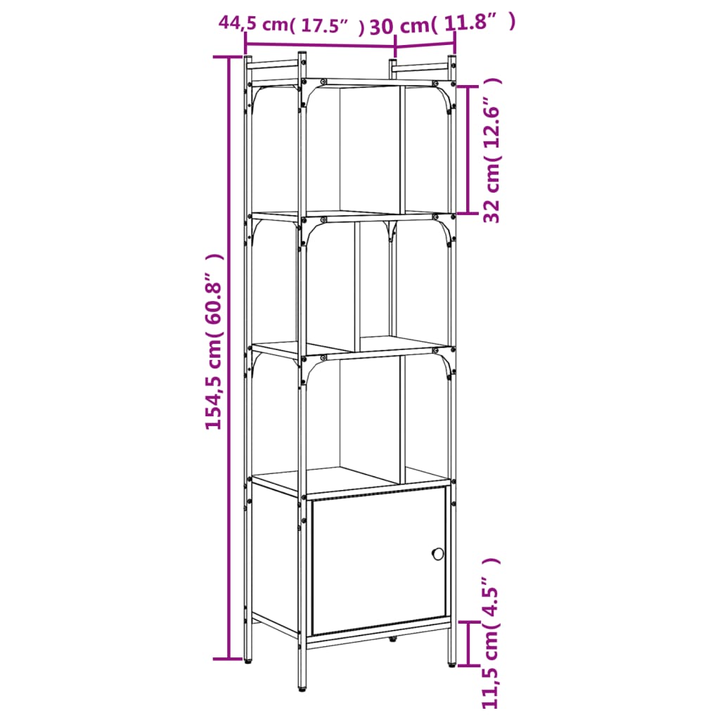 Regal za knjige s vratima boja hrasta 44,5x30x154,5 cm drveni
