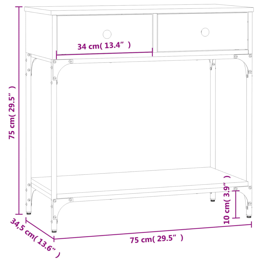 Konzolni stol boja hrasta 75 x 34,5 x 75 cm konstruirano drvo