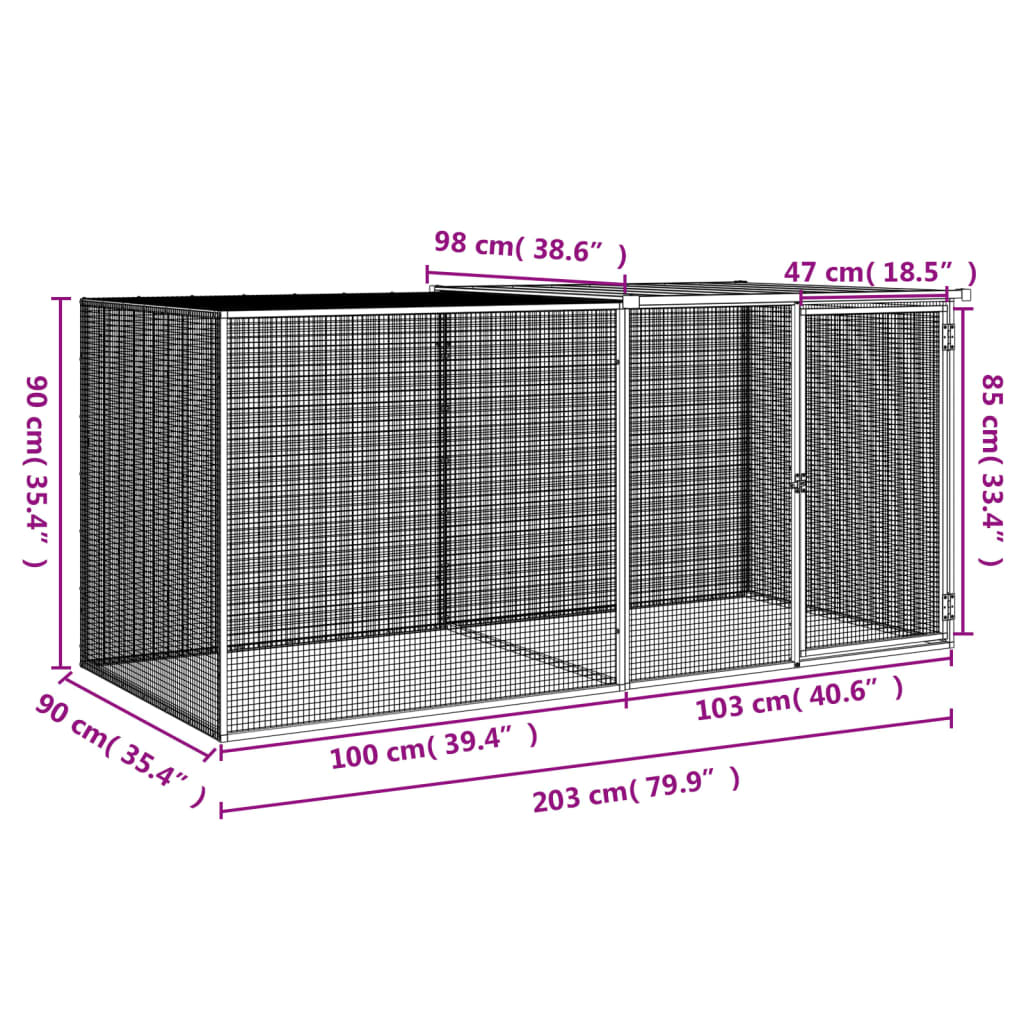 Kavez za kokoši s krovom antracit 203x98x90 cm pocinčani čelik
