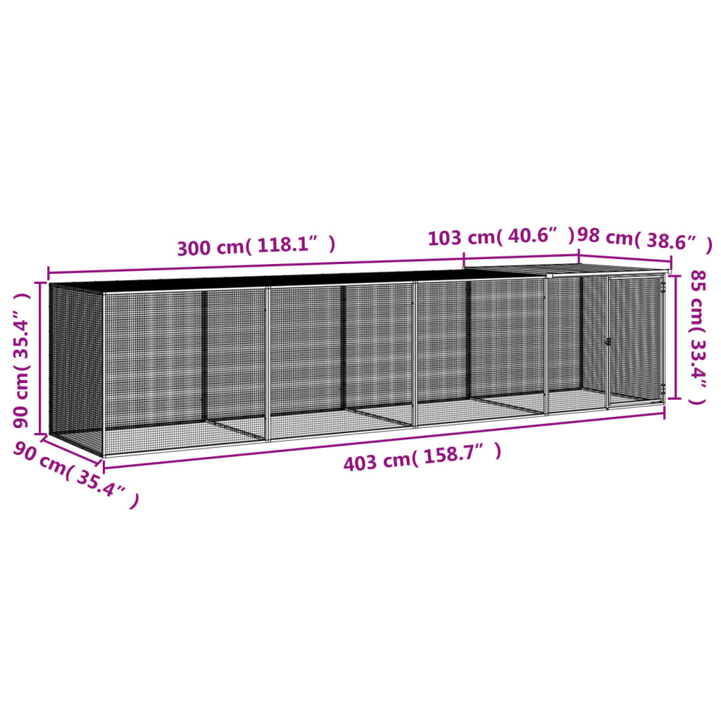 Kavez za kokoši s krovom svjetlosivi 403x98x90 cm čelični