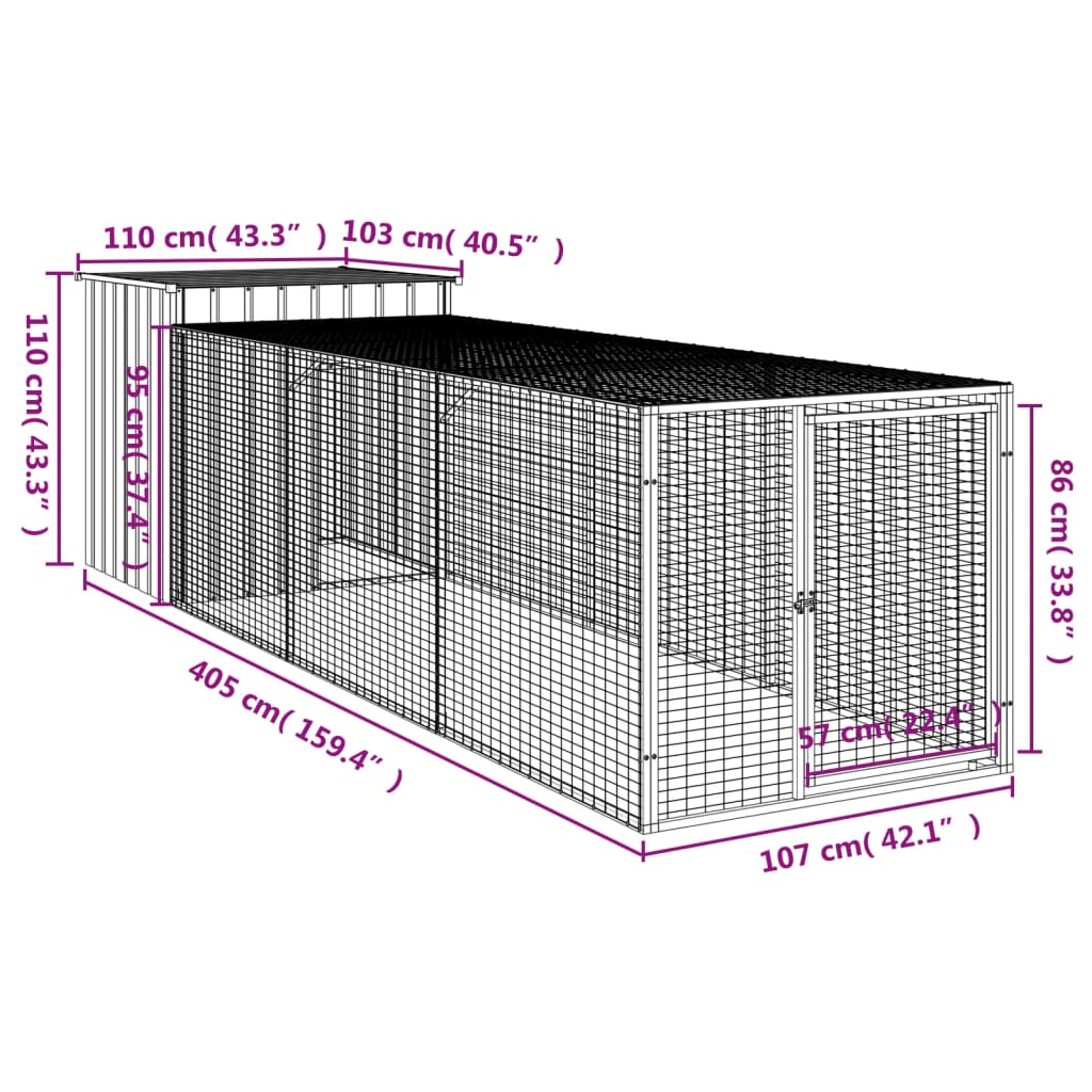 Kavez za kokoši s igralištem svjetlosivi 110x405x110 cm čelični