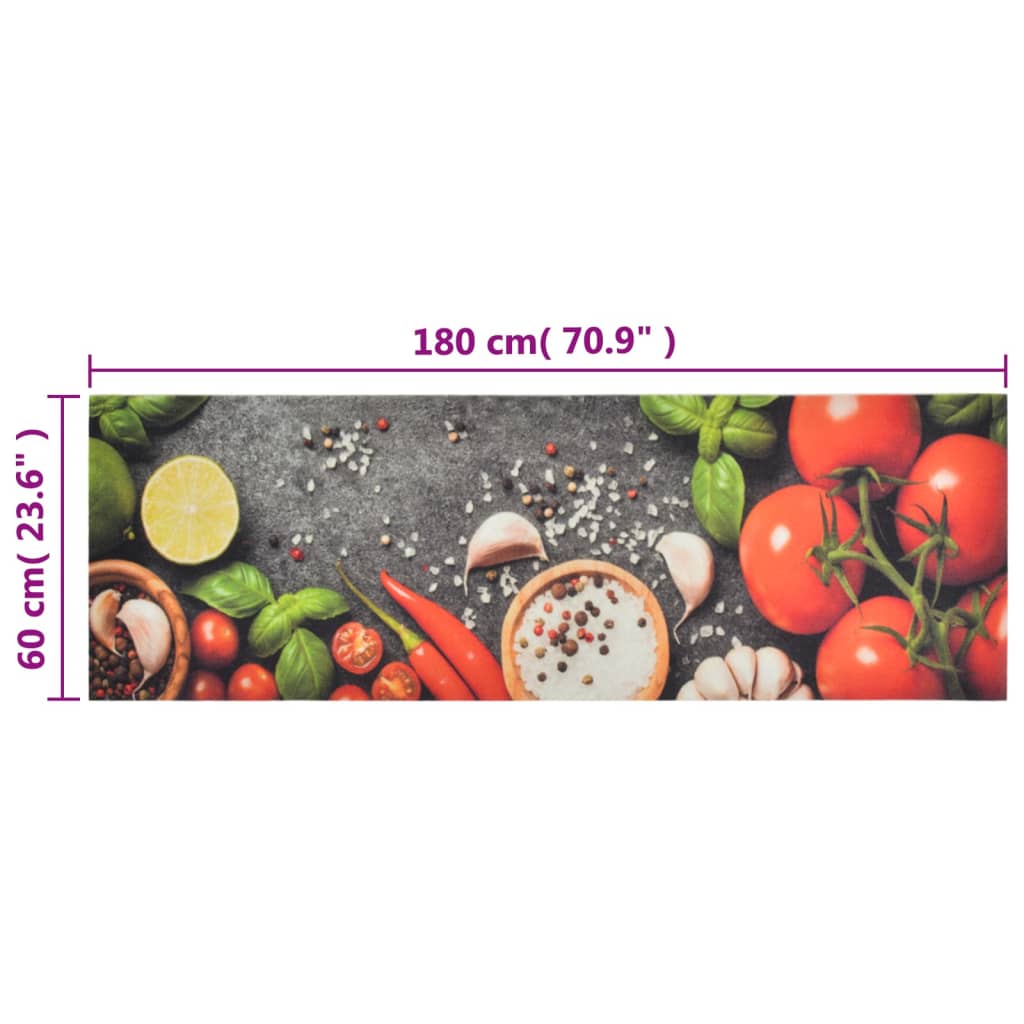 Kuhinjski tepih perivi s uzorkom povrća 60 x 180 cm baršunasti