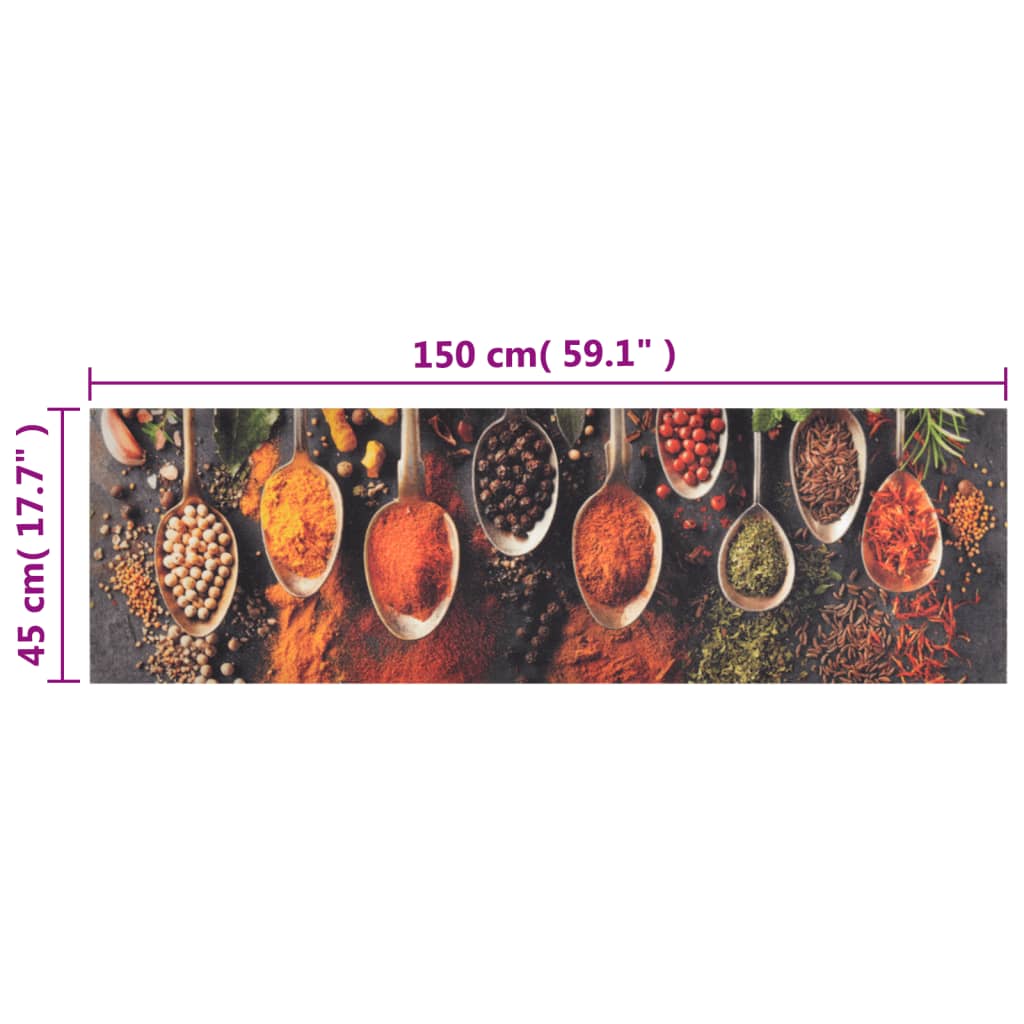 Kuhinjski tepih perivi uzorak žlica i začina 45 x 150 cm baršun