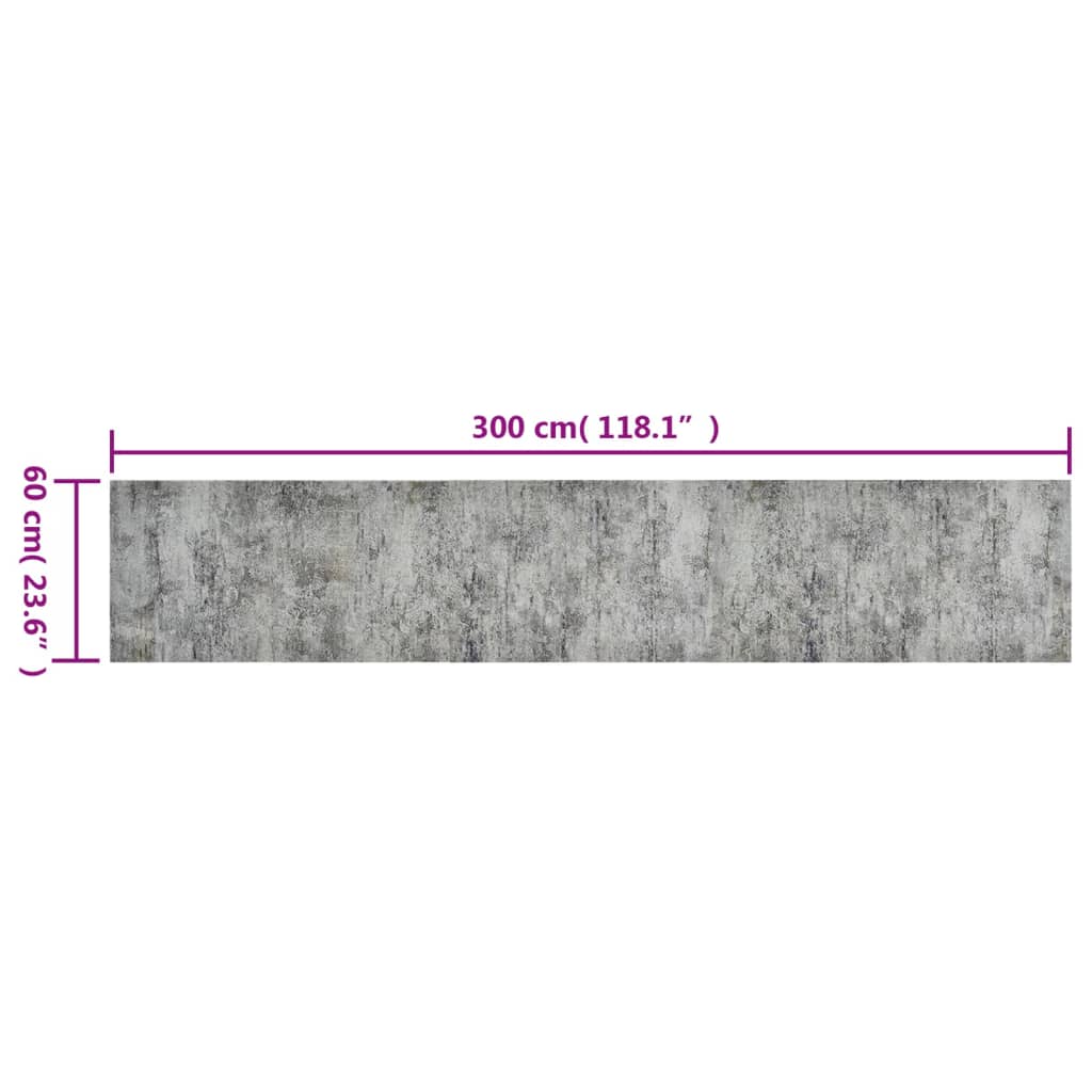 Kuhinjski tepih perivi s uzorkom betona 60 x 300 cm baršunasti