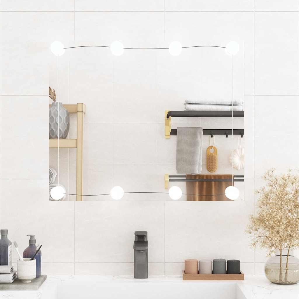 Zidno ogledalo s LED svjetlima 50 x 60 cm stakleno pravokutno