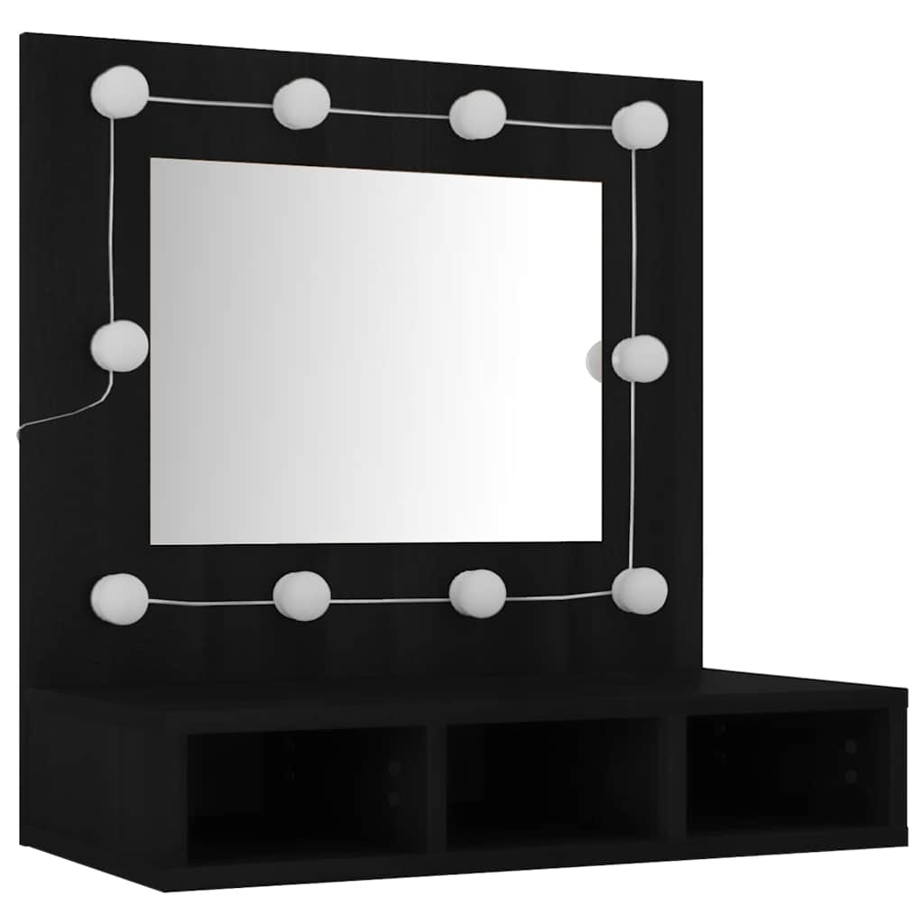 Ormarić s ogledalom i LED svjetlima crni 60 x 31,5 x 62 cm