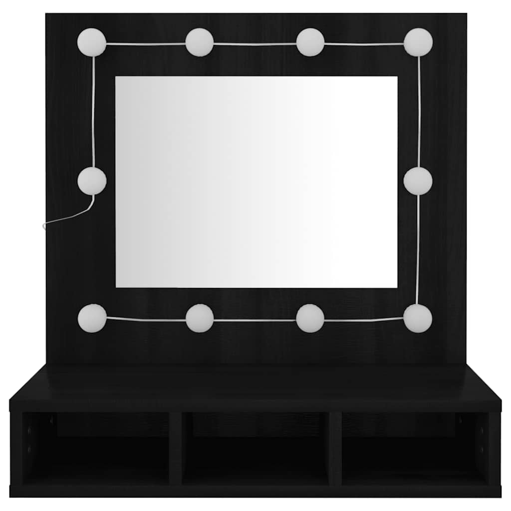 Ormarić s ogledalom i LED svjetlima crni 60 x 31,5 x 62 cm