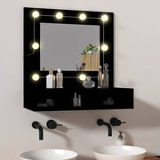 Ormarić s ogledalom i LED svjetlima crni 60 x 31,5 x 62 cm