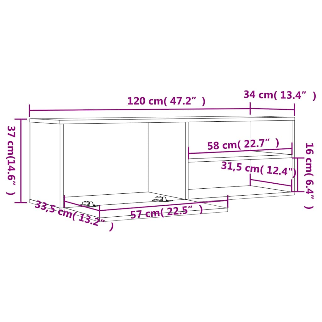 TV ormarić boja dimljenog hrasta 120x34x37 cm konstruirano drvo
