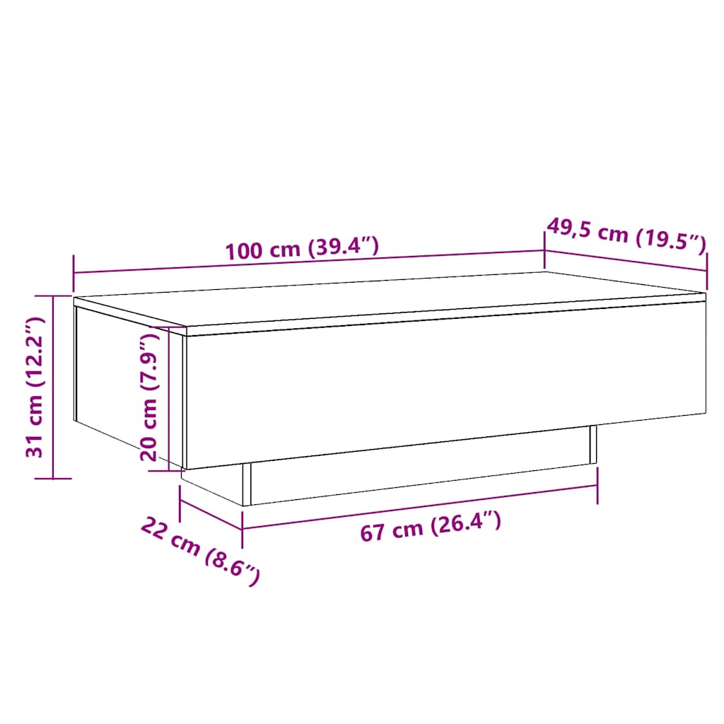 Stolić za kavu bijeli 100 x 49,5 x 31 cm od konstruiranog drva