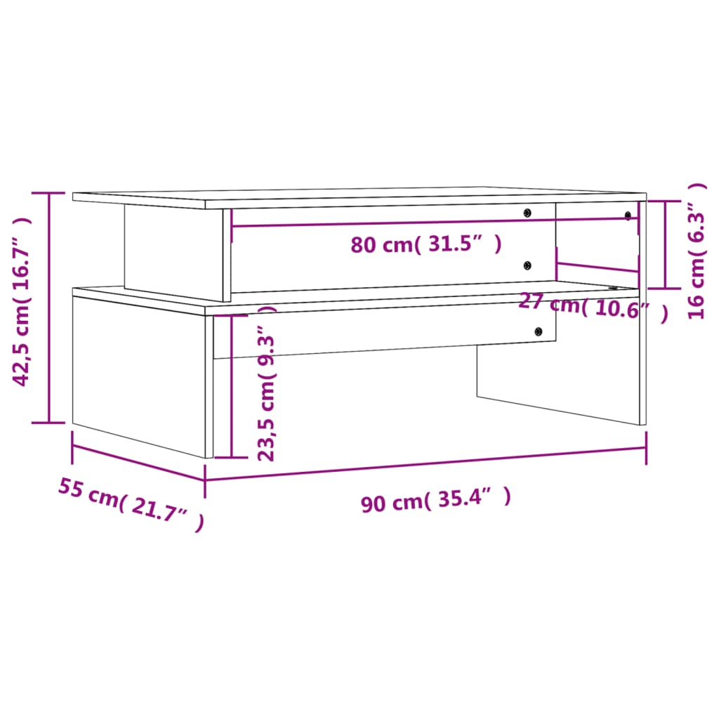 Stolić za kavu siva boja hrasta 90x55x42,5 cm konstruirano drvo