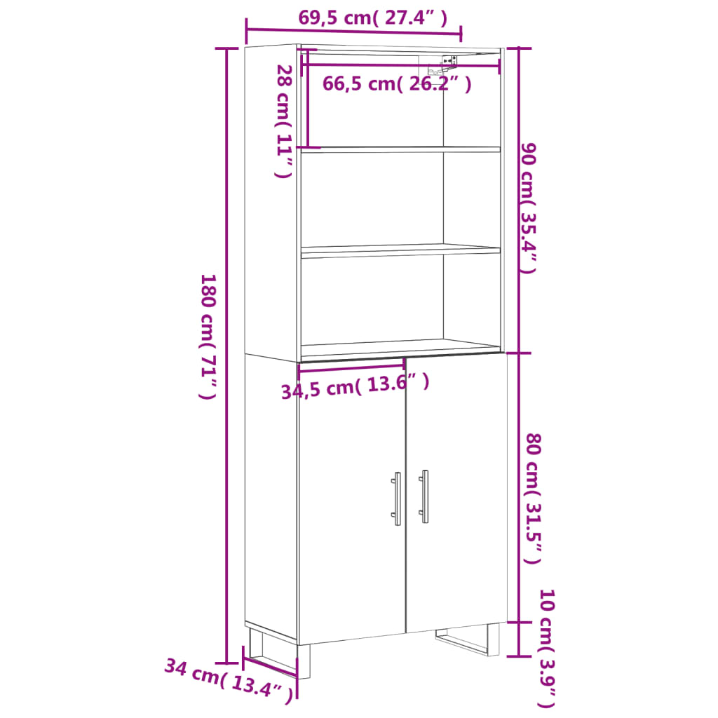 Visoka komoda hrasta sonome 69,5x34x180cm od konstruiranog drva