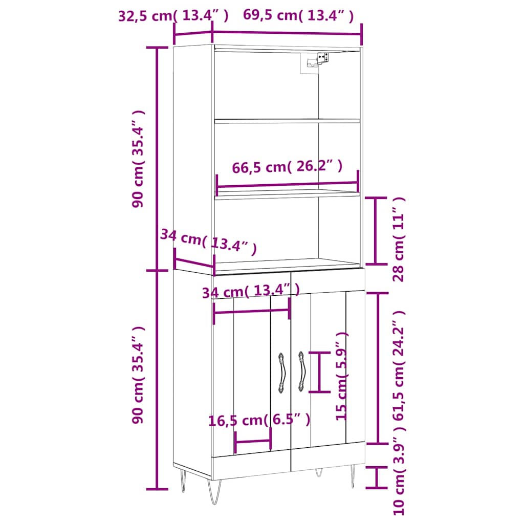 Visoka komoda siva betona 69,5x34x180 cm od konstruiranog drva