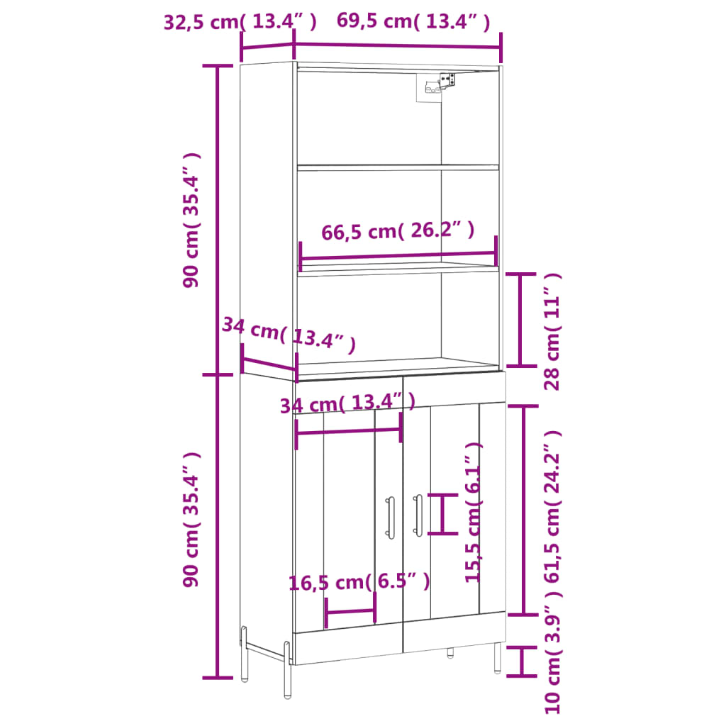 Visoka komoda crni 69,5x34x180 cm konstruirano drvo